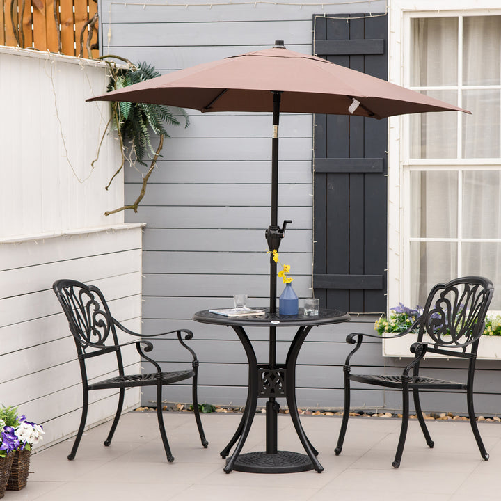 Outsunny 78cm Round Garden Dining Table Bistro Set with Parasol Hole Antique Cast Aluminium Outdoor Table, Black