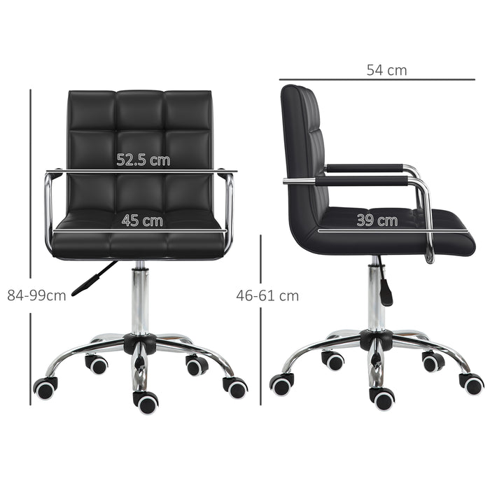 Vinsetto Mid Back PU Leather Home Office Desk Chair Swivel Computer Chair with Arm, Wheels, Adjustable Height, Black