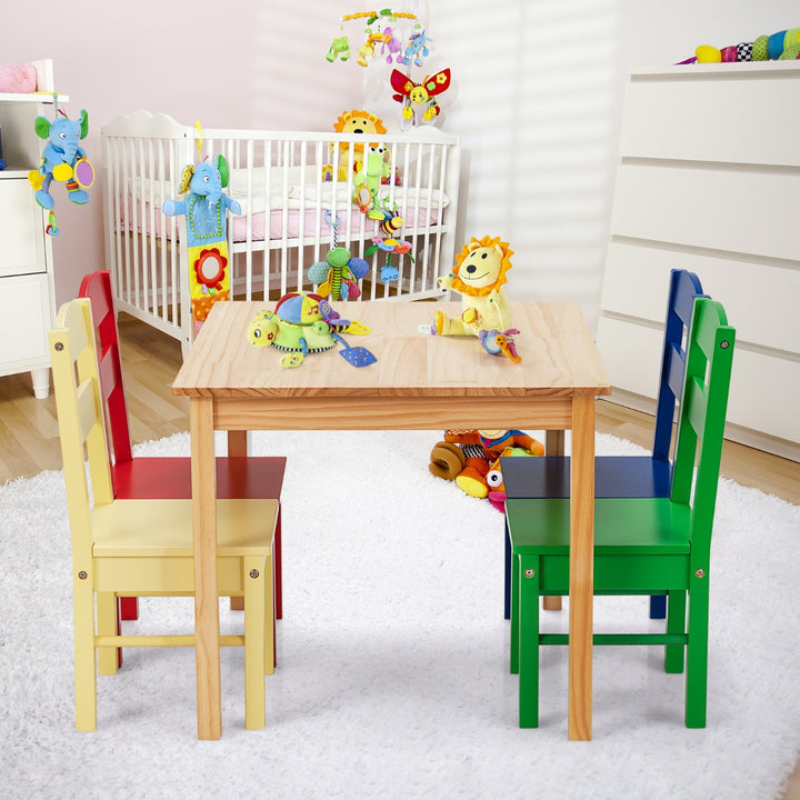 Children Wooden Table and 4 Chairs for Preschool Girls and Boys-Multicolor