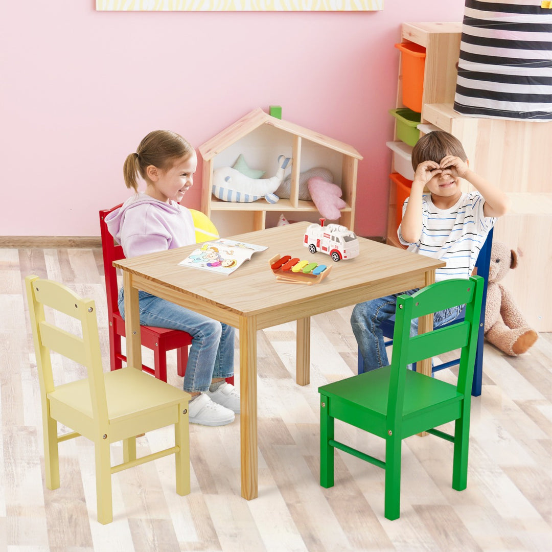 Children Wooden Table and 4 Chairs for Preschool Girls and Boys-Multicolor