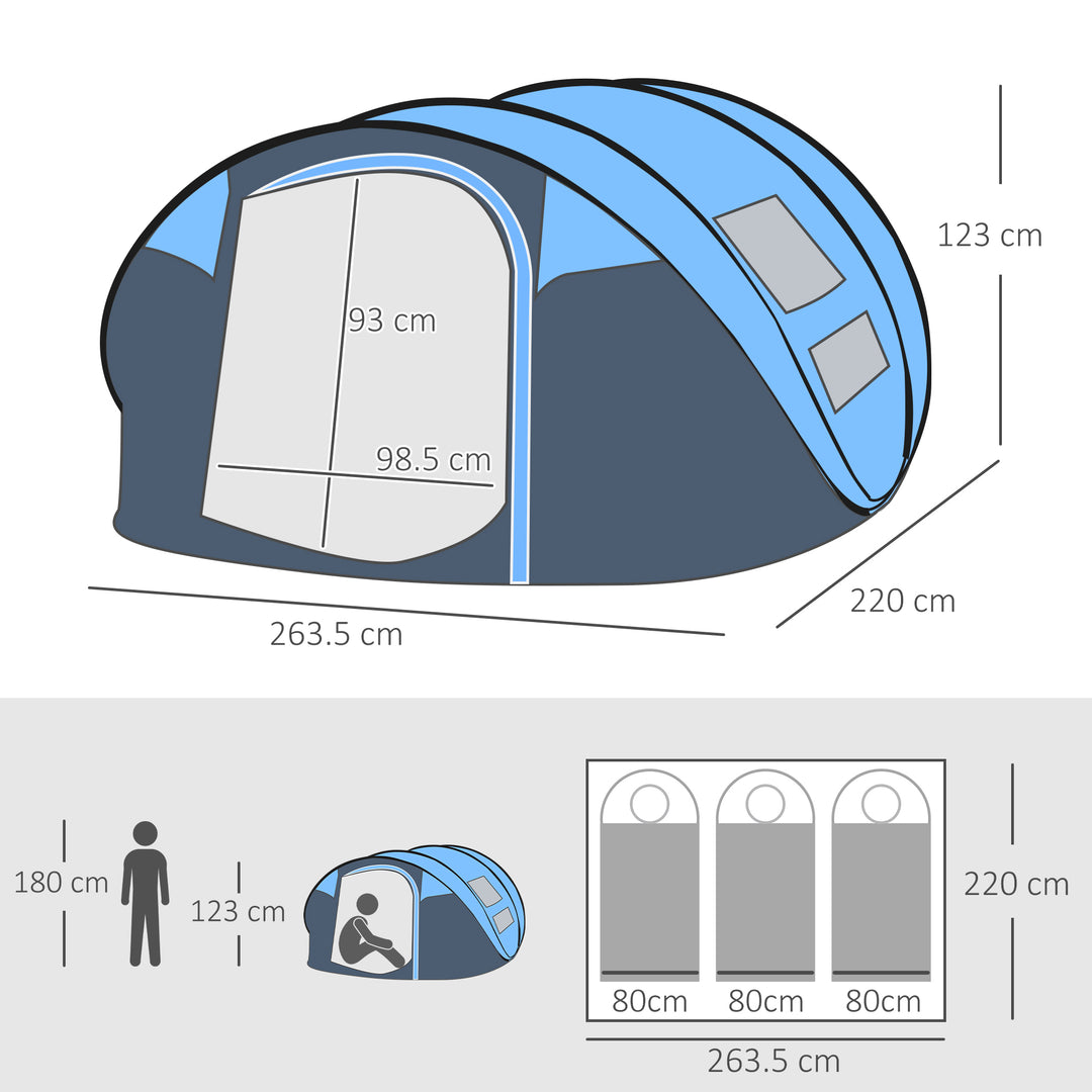 4-5 Person Pop-up Camping Tent Waterproof Family Tent w/ 2 Mesh Windows & PVC Windows Portable Carry Bag for Outdoor Trip Sky Blue