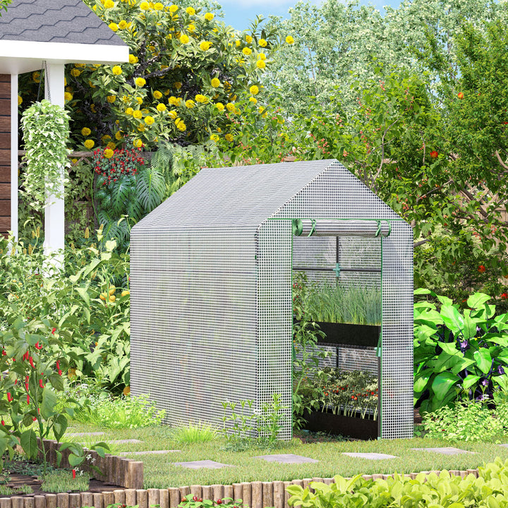 Outsunny Walk in Garden Greenhouse with Shelves Polytunnel Steeple Grow House 186L x 120W 190Hcm White