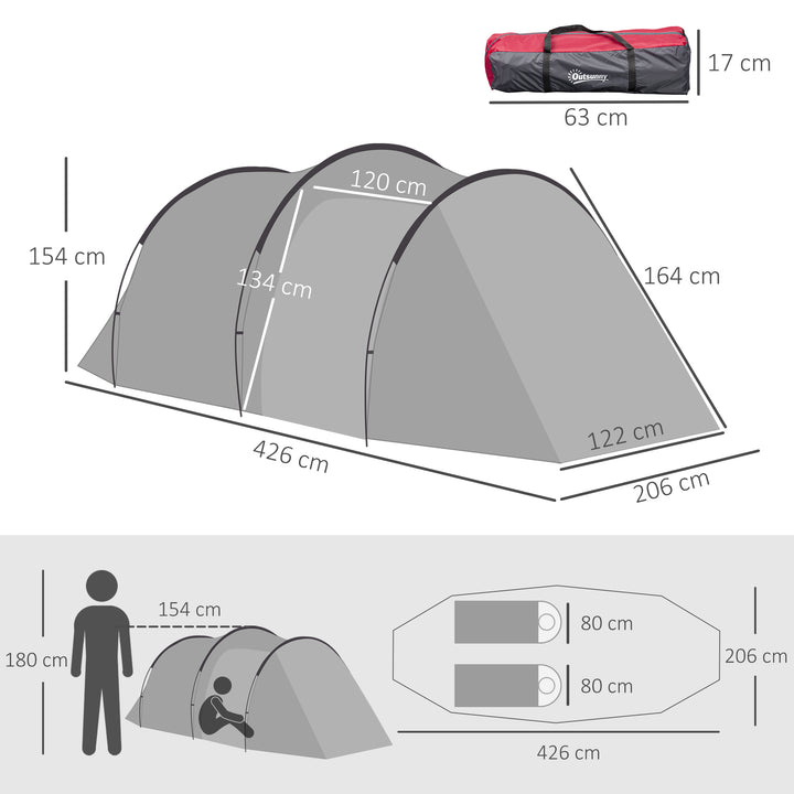 Camping Dome Tent 2 Room for 3-4 Person with Weatherproof Screen Room Vestibule Backpacking Tent Lightweight for Fishing & Hiking Dark Grey