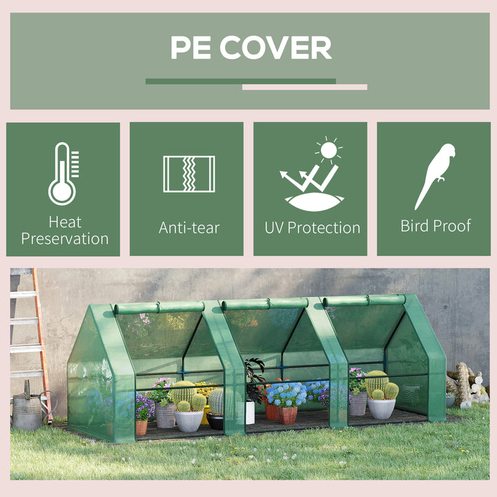 Outsunny 270 x 90 x 90 cm Steel Frame Poly Tunnel Steeple Greenhouse - Green