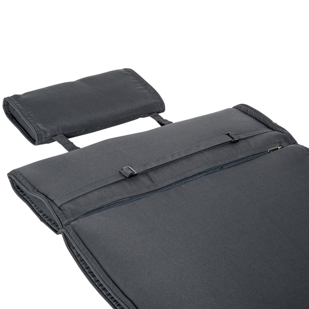 Outsunny Outdoor Chair Cushions Garden Sun Lounger Cushion Replacement Thick Sunbed Reclining Chair Relaxer Pad with Pillow - Grey