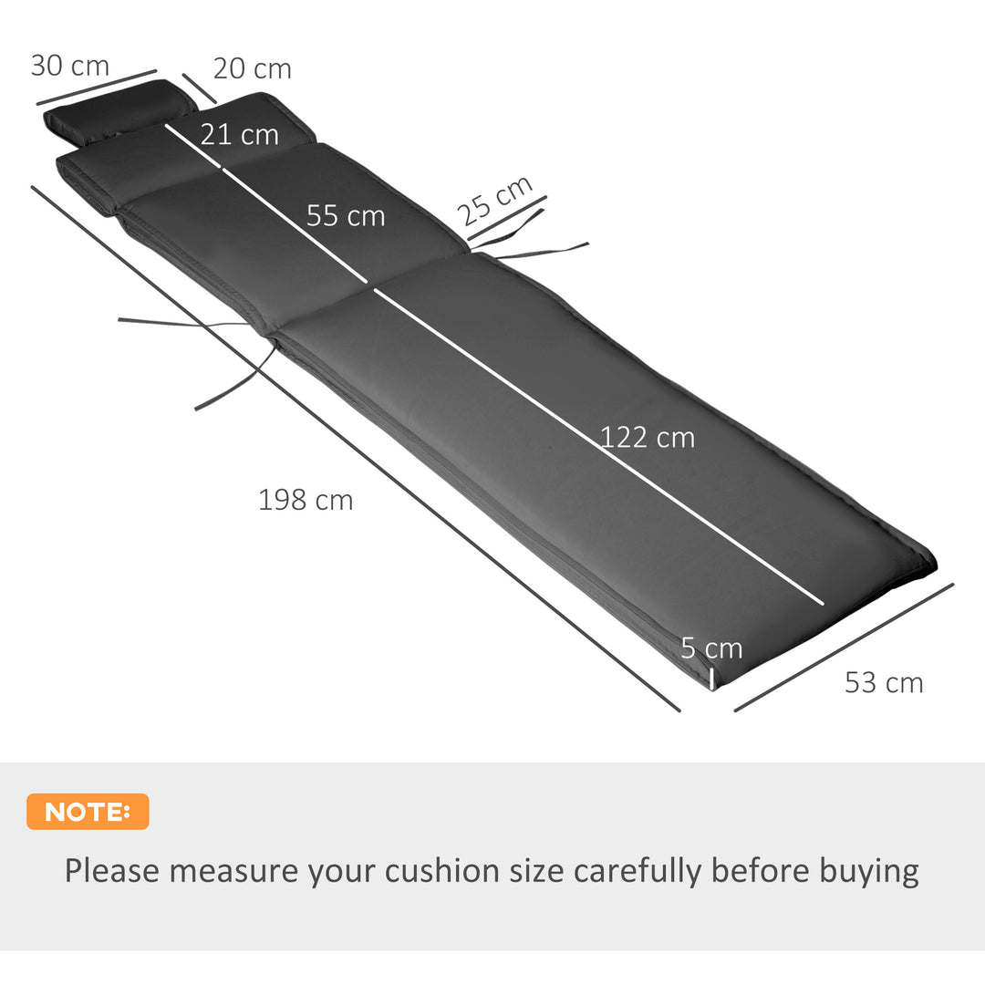 Outsunny Outdoor Chair Cushions Garden Sun Lounger Cushion Replacement Thick Sunbed Reclining Chair Relaxer Pad with Pillow - Grey