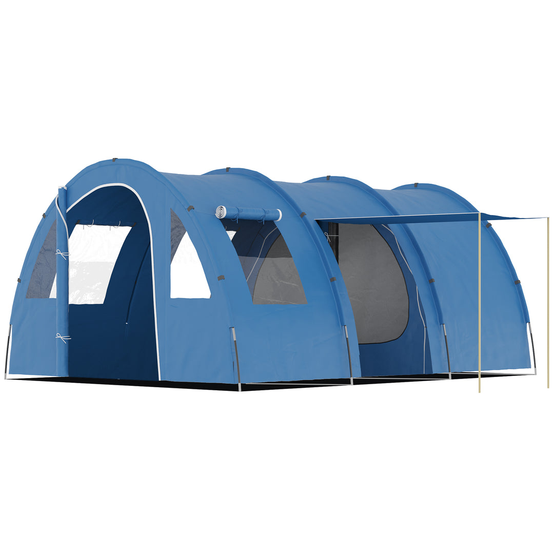 5-6 Man Tunnel Tent, Two Room Camping Tent with Sewn-In Floor, 2 Doors and Carry Bag, 2000mm Water Column for Fishing, Hiking, Sports