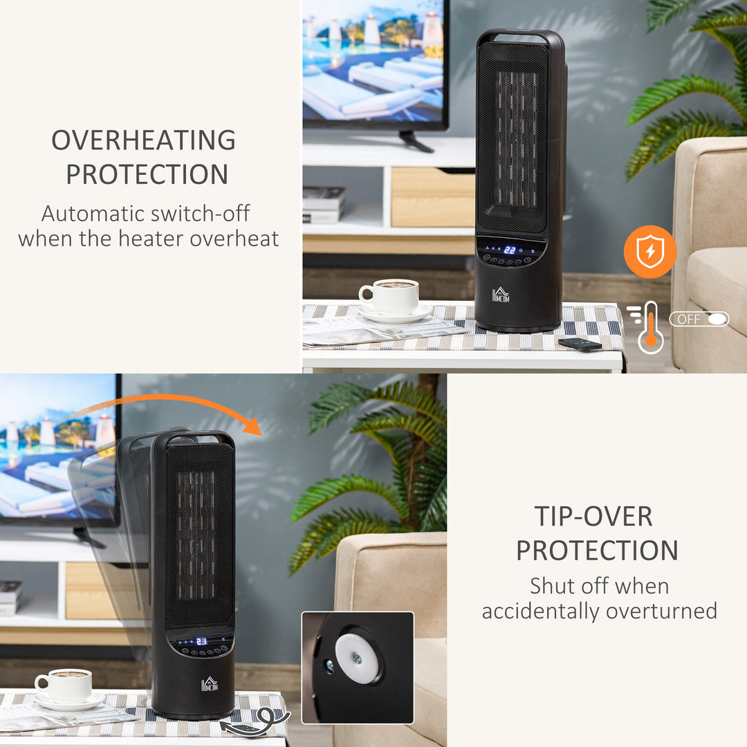 HOMCOM Ceramic Tower, Indoor Space Heater with LED Display, Oscillation, Remote Control, 12H Timer, Tip-Over &amp; Overheating Protection, 1000W/2000W