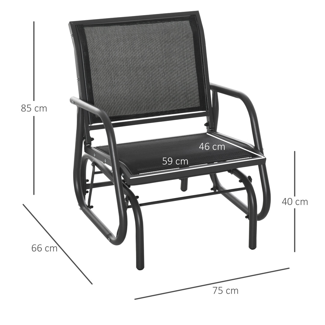 Outdoor Gliding Swing Chair Garden Seat with Armrests - Dark Grey Black