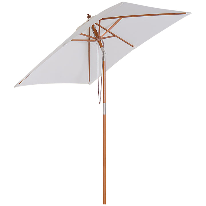 2m x 1.5m Patio Garden Parasol Sun Umbrella Sunshade Canopy Outdoor Backyard Furniture Fir Wooden Pole 6 Ribs Tilt Mechanism -  Cream White