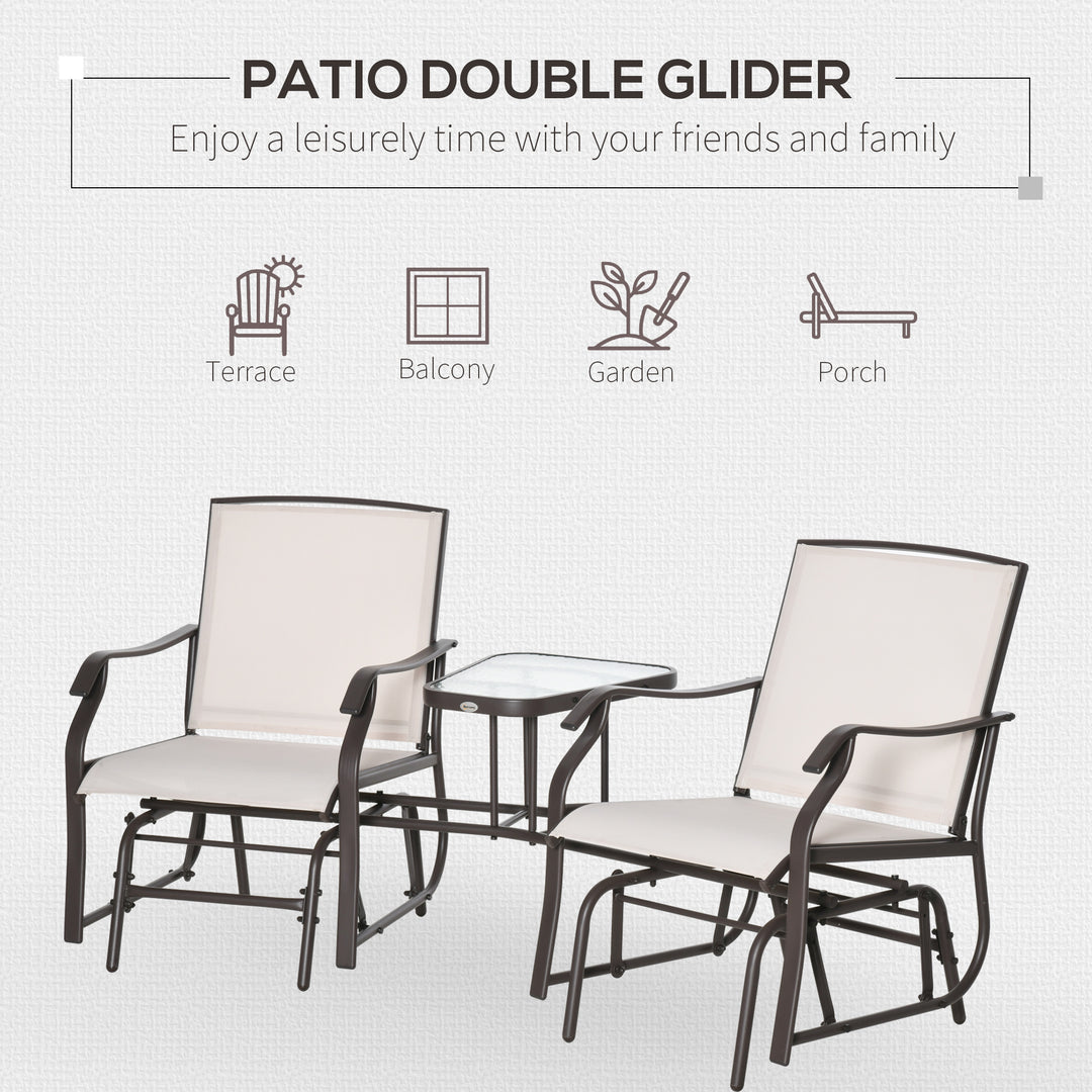 Garden Double Glider Rocking Chairs with Middle Table - Beige