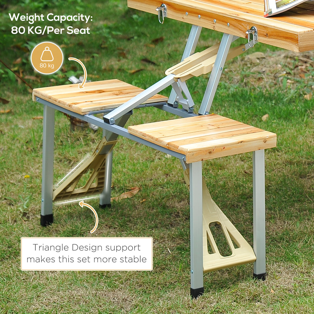 Portable Folding Camping Picnic Table Party Field Kitchen Outdoor Garden BBQ Chairs Stools Set Wooden Wood