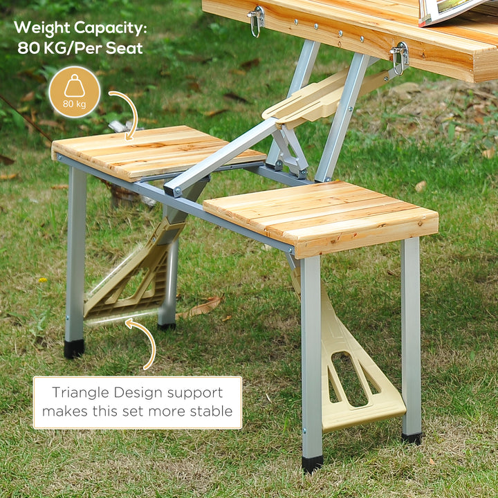 Portable Folding Camping Picnic Table Party Field Kitchen Outdoor Garden BBQ Chairs Stools Set Wooden Wood