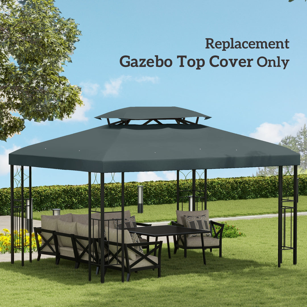 3x4m Gazebo Replacement Roof Canopy 2 Tier Top UV Cover Garden Patio Outdoor Sun Awning Shelters Deep Grey (TOP ONLY)