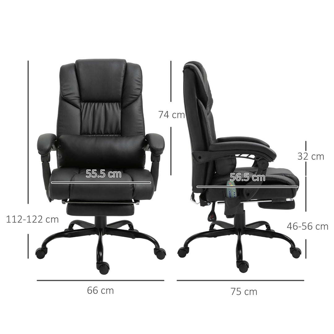 Vinsetto 6-Point PU Leather Massage Racing Chair Electric Padded Recliner Chair Height Angle Adjustable 5 Wheels w/ Remote Footrest Home Office Black