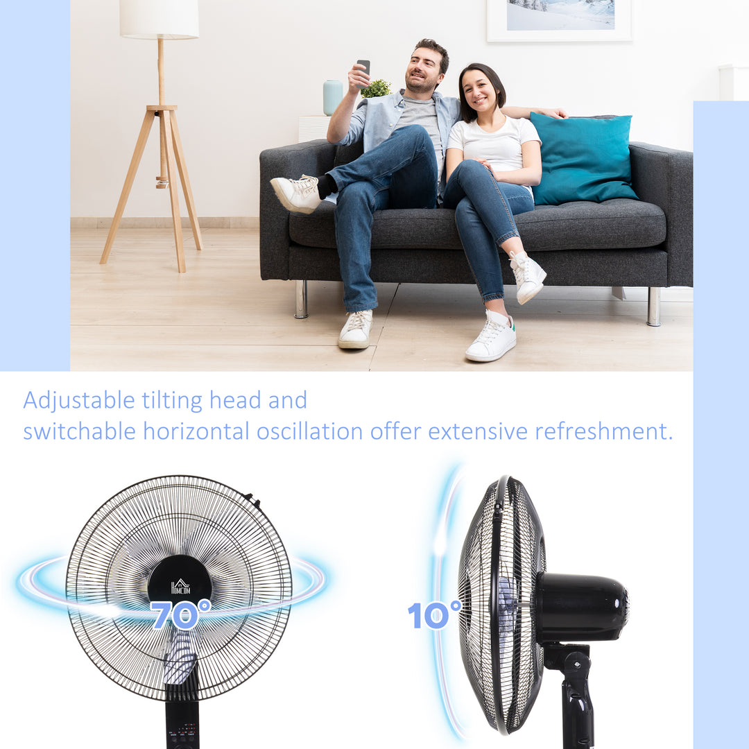 Oscillating Floor Fan W/ Remote Control-Standing Cooling Machine Indoor Air Refresher w/ Adjustable Height, Speed Mode, 7.5-Hour Timer Black