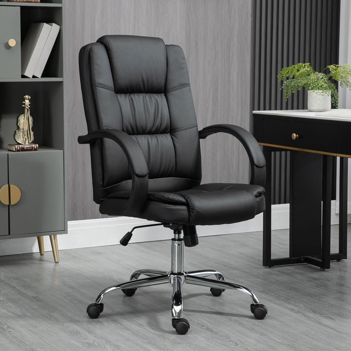 Vinsetto High Back Swivel Chair, PU Leather Executive Office Chair with Padded Armrests, Adjustable Height, Tilt Function, Black