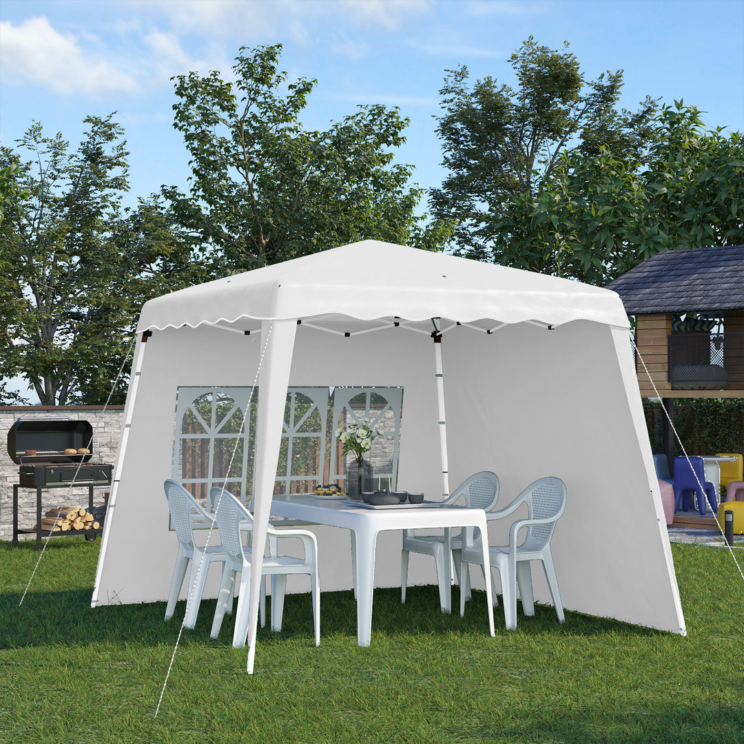 2.9 x 2.9m Pop Up Gazebo with 2 Sides, Slant Legs and Carry Bag, Height Adjustable UV50+ Party Tent Event Shelter for Garden, Patio, White