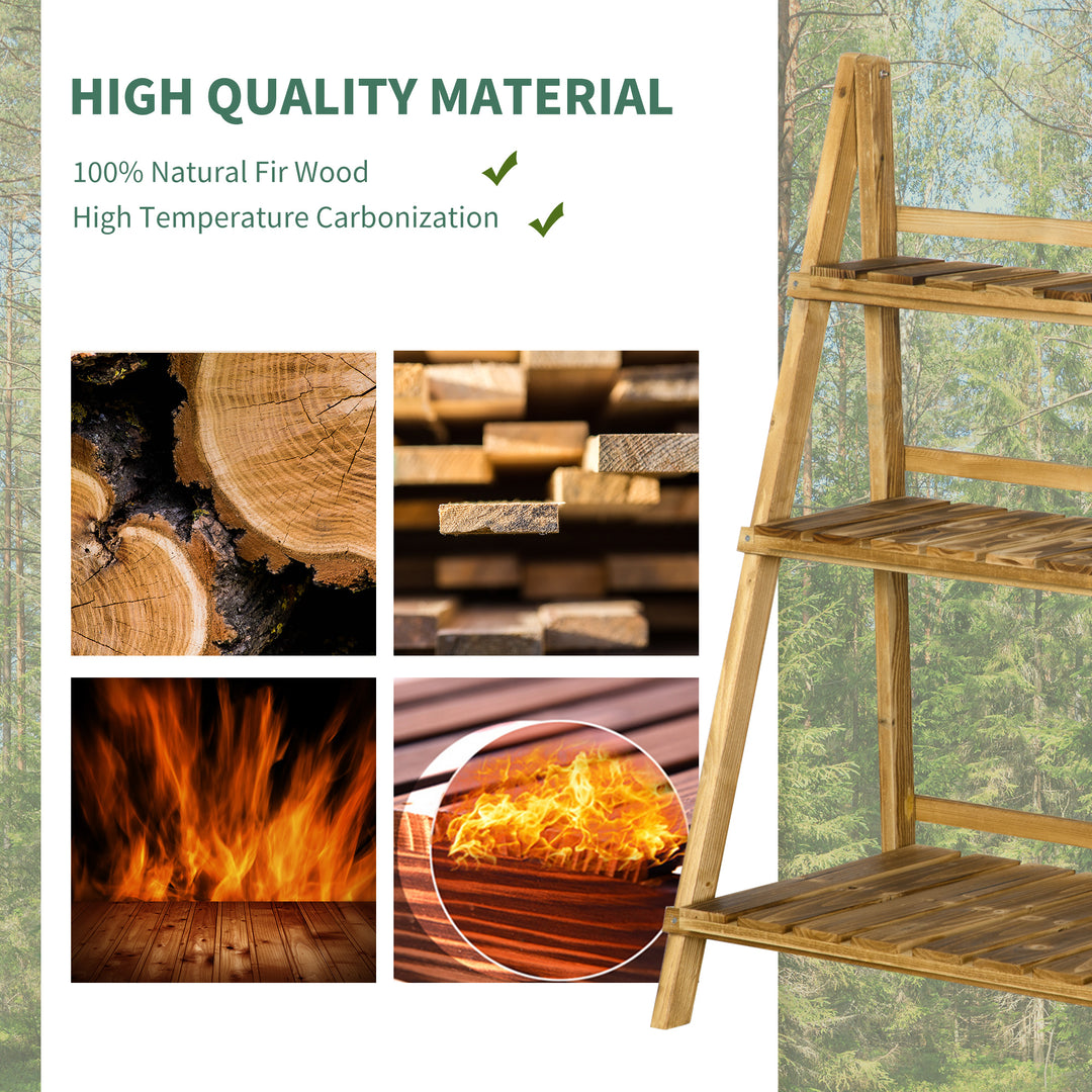 Wooden Folding Flower Pot Stand 3 Tier Garden Planter Display Ladder Gardener Storage Shelves Rack Herb Holder (80L x 37W x 93H (cm))