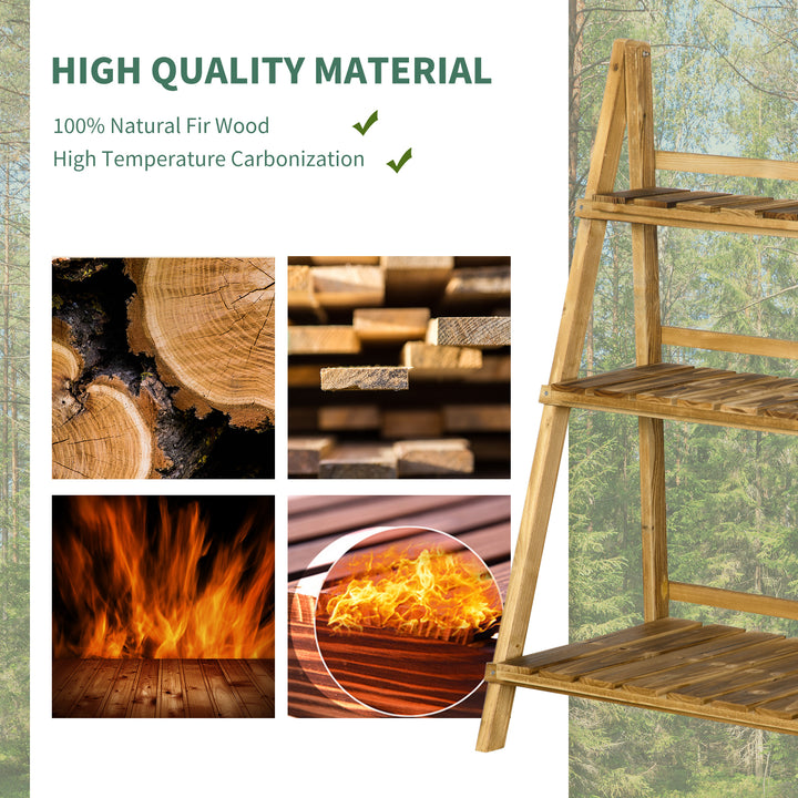 Wooden Folding Flower Pot Stand 3 Tier Garden Planter Display Ladder Gardener Storage Shelves Rack Herb Holder (80L x 37W x 93H (cm))