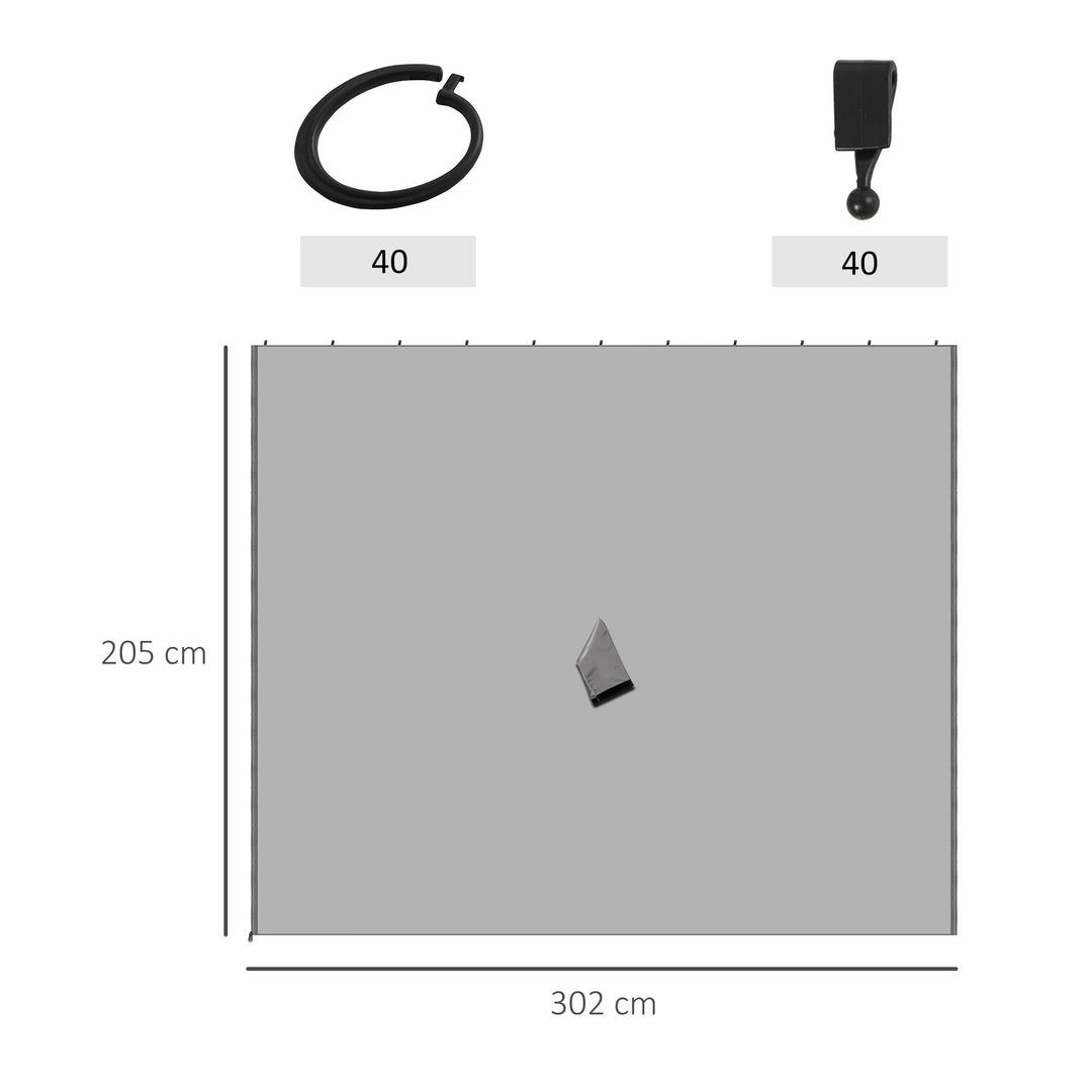 3 x 3(m) Universal Gazebo Sidewall Set with 4 Panels, Hooks/C-Rings Included for Pergolas & Cabanas, Light Grey