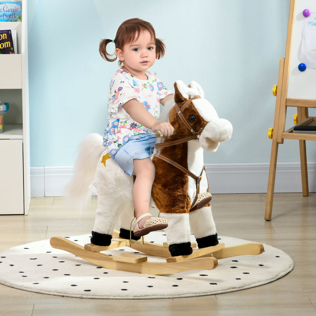 Rocking Horse with Music Sound, Ride On Horse with Saddle Gift for 3-6 Years Old Girl and Boy, Brown