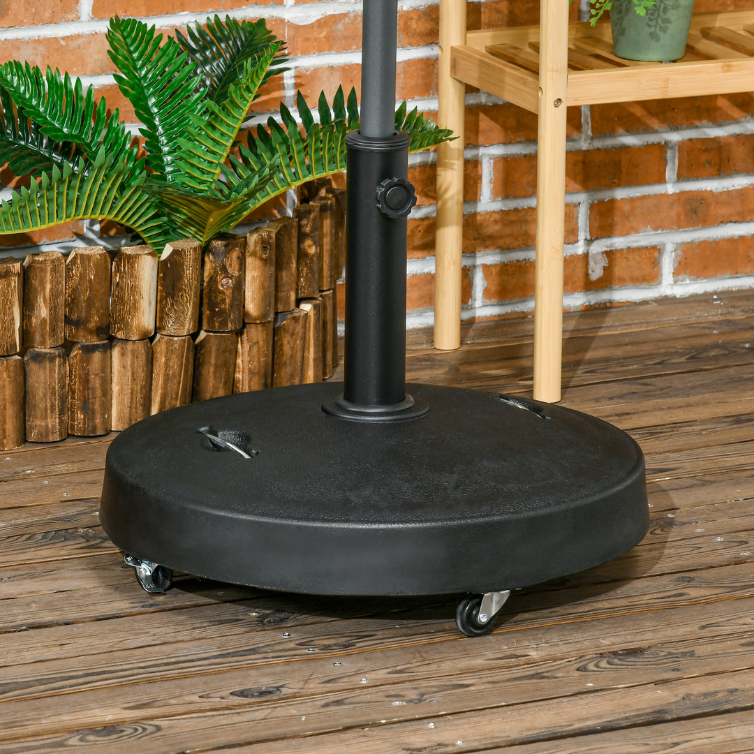 Resin Garden Parasol Base with Wheels and Retractable Handles, Round Outdoor Market Umbrella Stand Weight for Poles of Φ38 - Φ48mm, Black