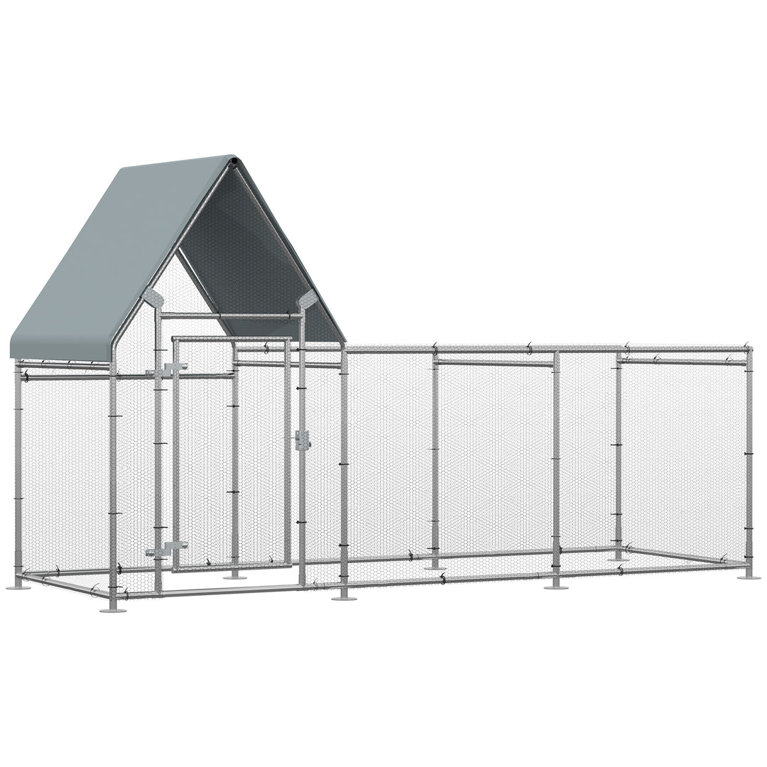 PawHut Walk In Chicken Run, Large Galvanized Chicken Coop, Hen Poultry House Cage, Rabbit Hutch Metal Enclosure with Water-Resist Cover