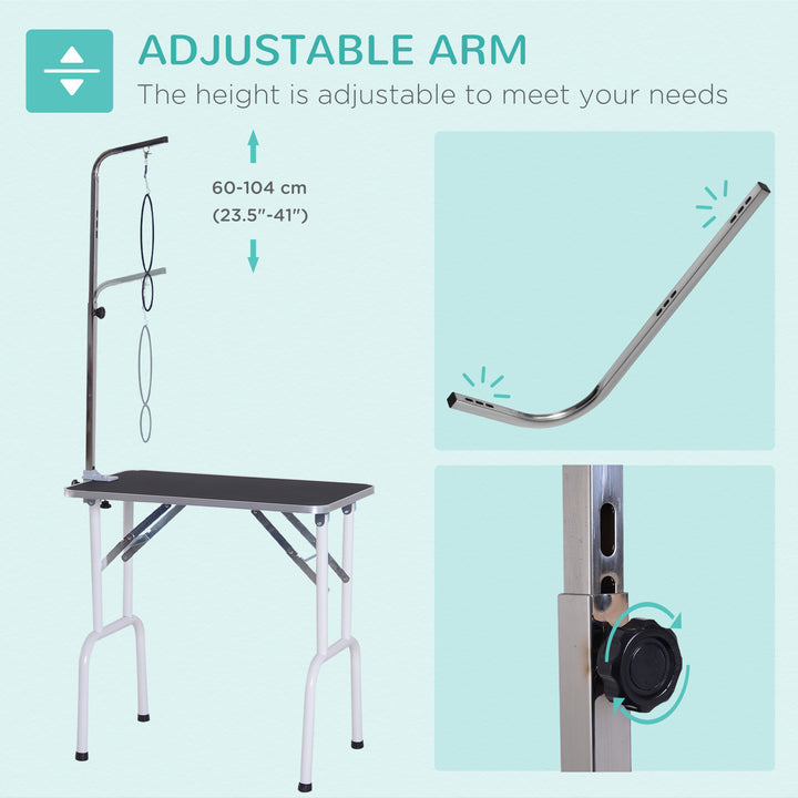 PawHut Folding Pet Grooming Table for Small Dogs with Adjustable Grooming Arm Max Load 30 KG, 81x48.5x80 cm