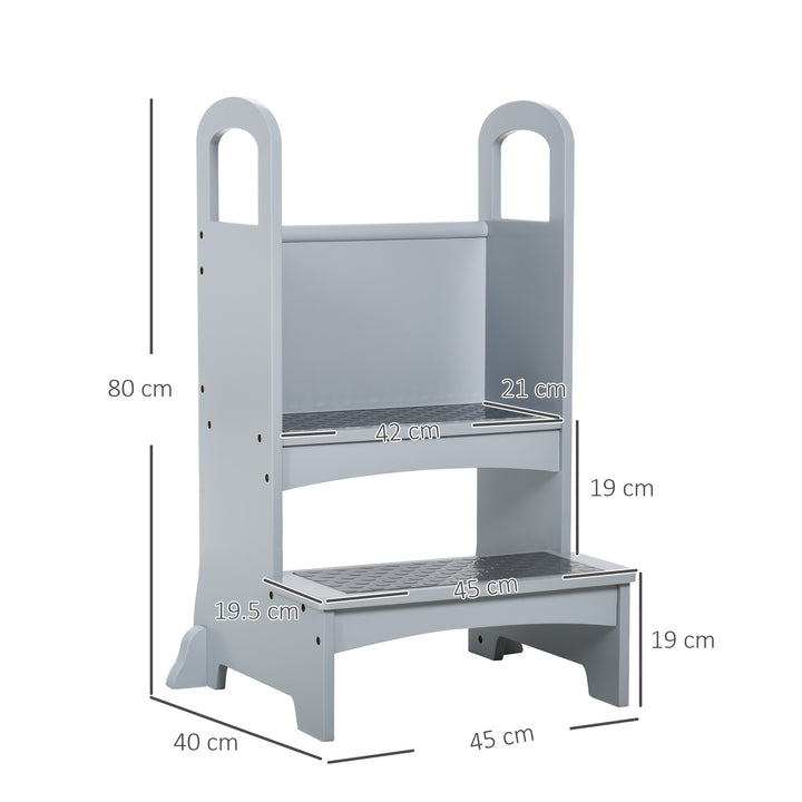 Kitchen Helper Step Stool with 2 Steps & Handles Suitable for Children Learning Platform for Kids and Toddlers, Footstool, Grey