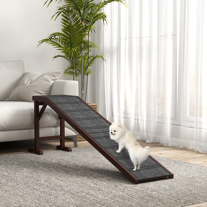 Pet Ramp for Dogs Non-slip Carpet Top Platform Pine Wood 188 x 40.5 x 63.5, Brown, Grey