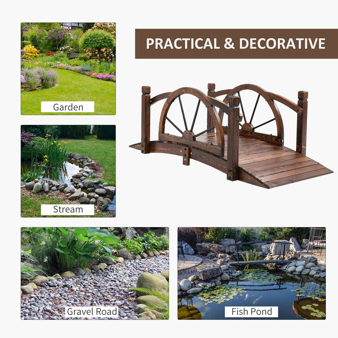 Wooden Garden Bridge Decorative Arc Footbridge with Safety Guardrail Outdoor Lawn Pond Bridge Walkway Stained Wood