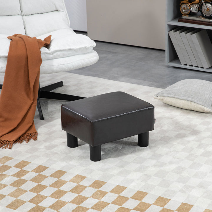 PU Faux Leather Footstool Ottoman Cube w/ 4 Plastic Legs Black