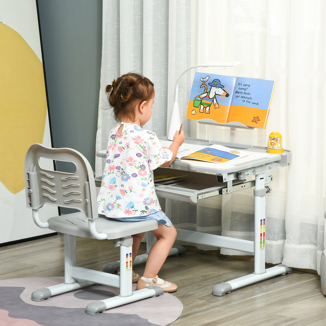 Kids Table and Chair Set, Activity Desk in Grey and White