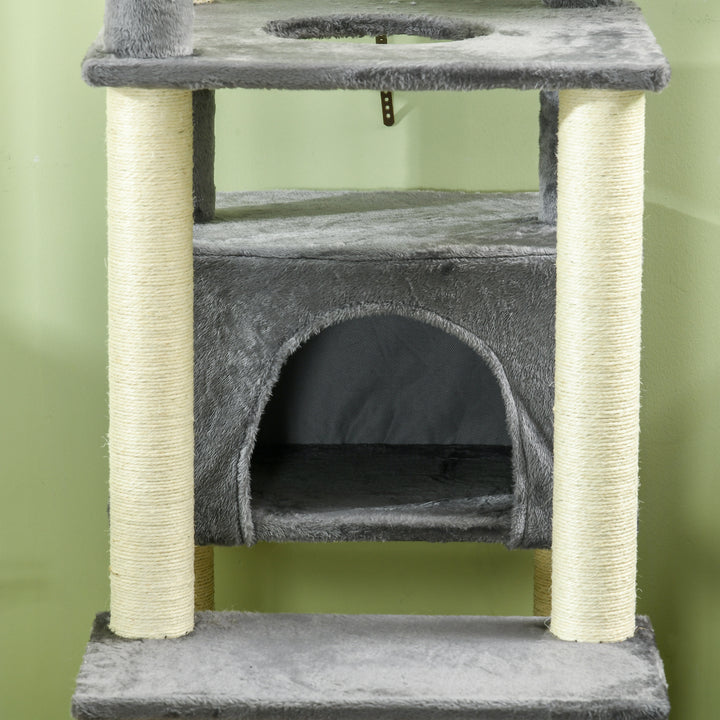 Cat Tree for Indoor Cats, Climbing Tower with Scratching Posts, Cat Bed-Grey