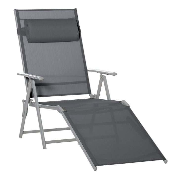 Outsunny Outdoor Folding Chaise Lounge Chair Recliner with Portable Design &amp; 7 Adjustable Backrest Positions ， Steel Fabric Sun Lounger- Dark Grey