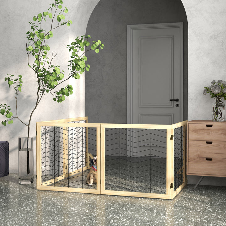 Pet Gate, Wooden Dog Barrier w/ 2PCS for Medium Dogs - Natural Wood Finish