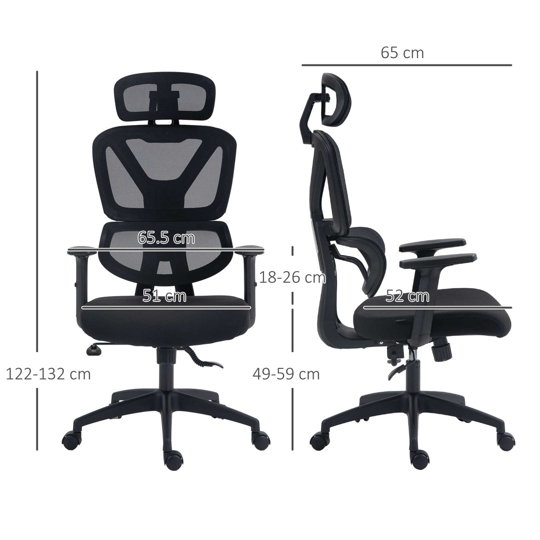Vinsetto Mesh Office Chair, Ergonomic High-Back Swivel Desk Chair with Adjustable Height, Headrest, Lumbar Support, Padded Seat for Home Office Black