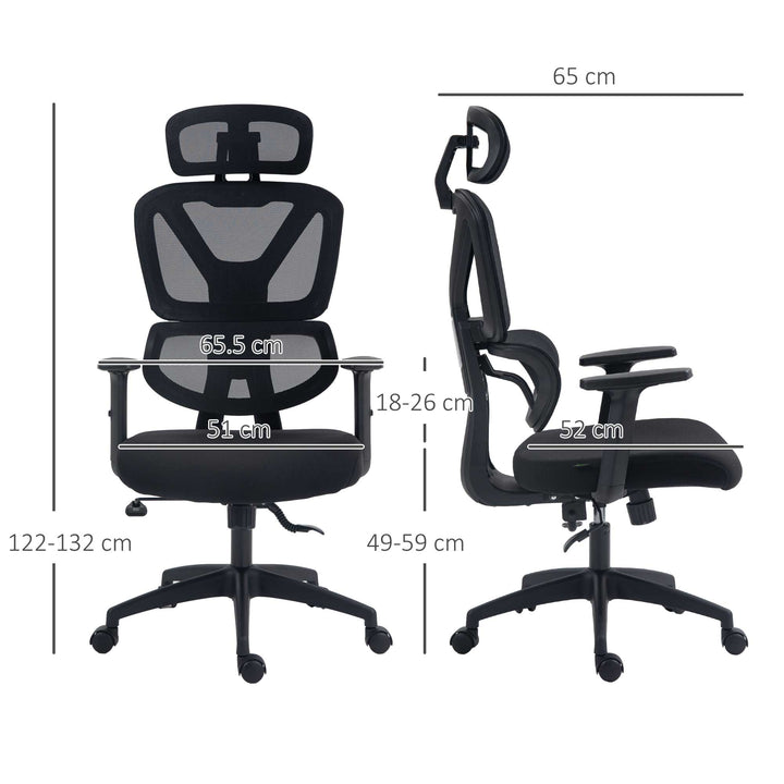 Vinsetto Mesh Office Chair, Ergonomic High-Back Swivel Desk Chair with Adjustable Height, Headrest, Lumbar Support, Padded Seat for Home Office Black