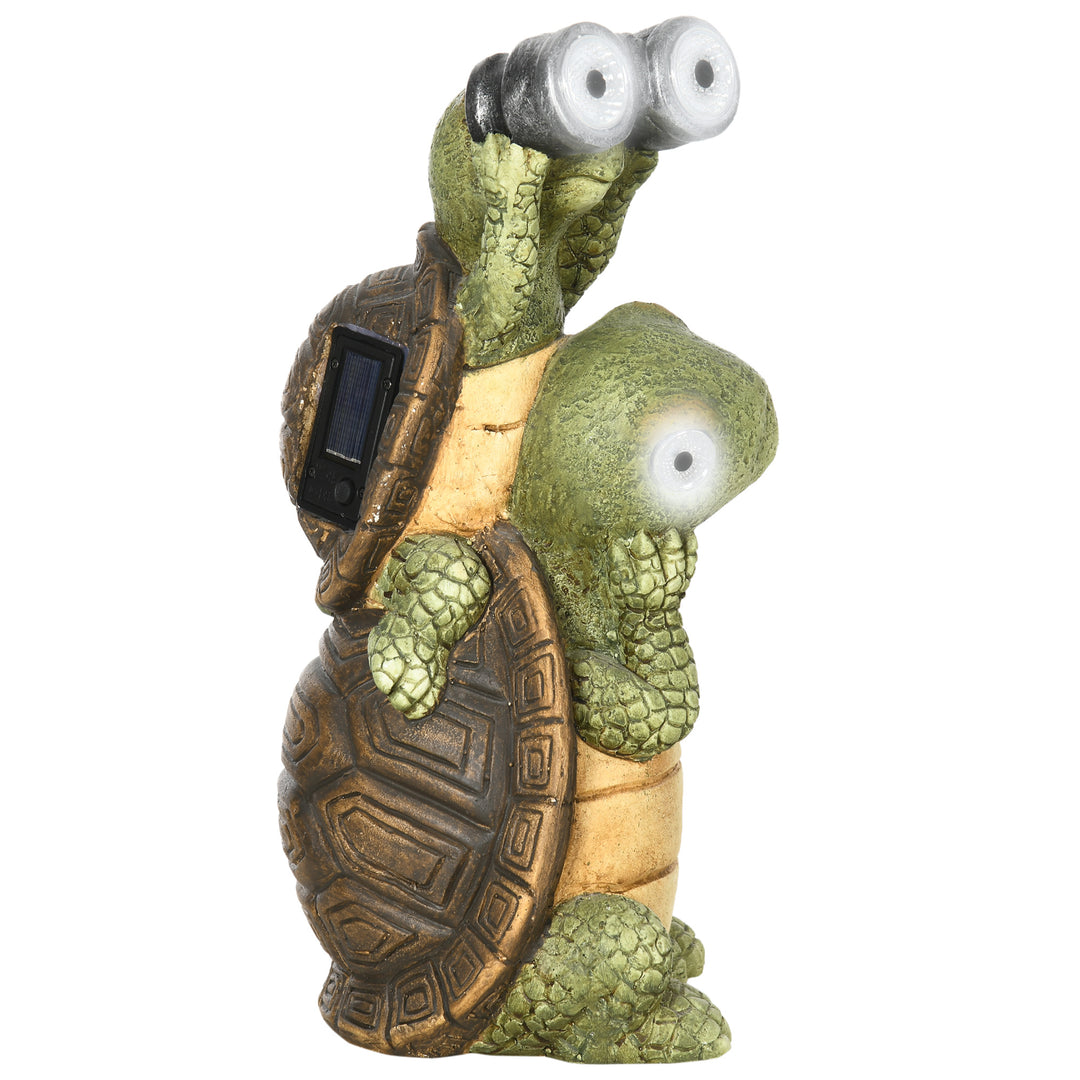 Vivid 2 Tortoises Garden Statue with Solar LED Light, Outdoor Ornament Art Sculpture Home Decoration for Porch, Deck, Grass