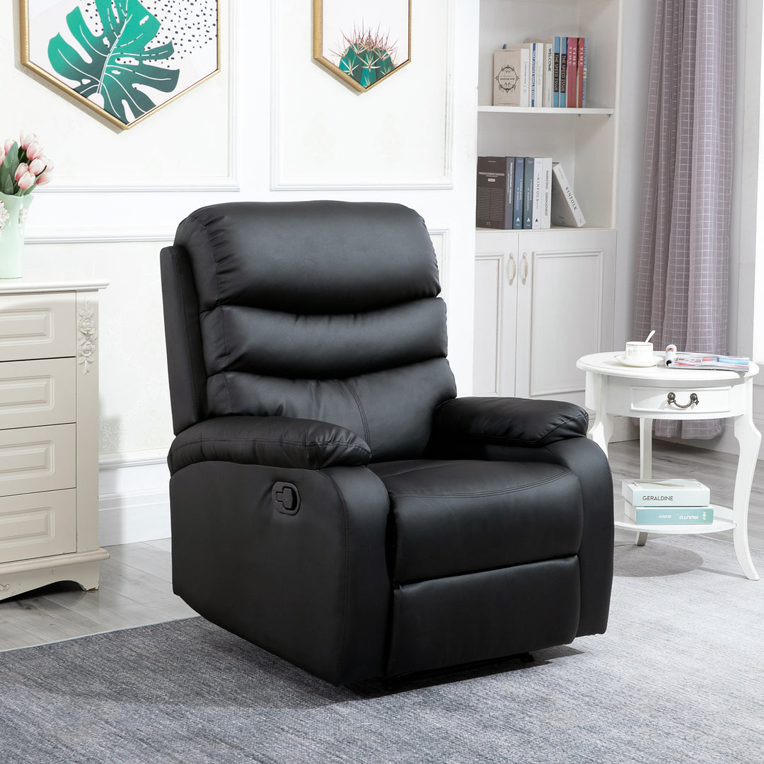 Reclining Chair with Padded Armrests and Retractable Footrest-Black