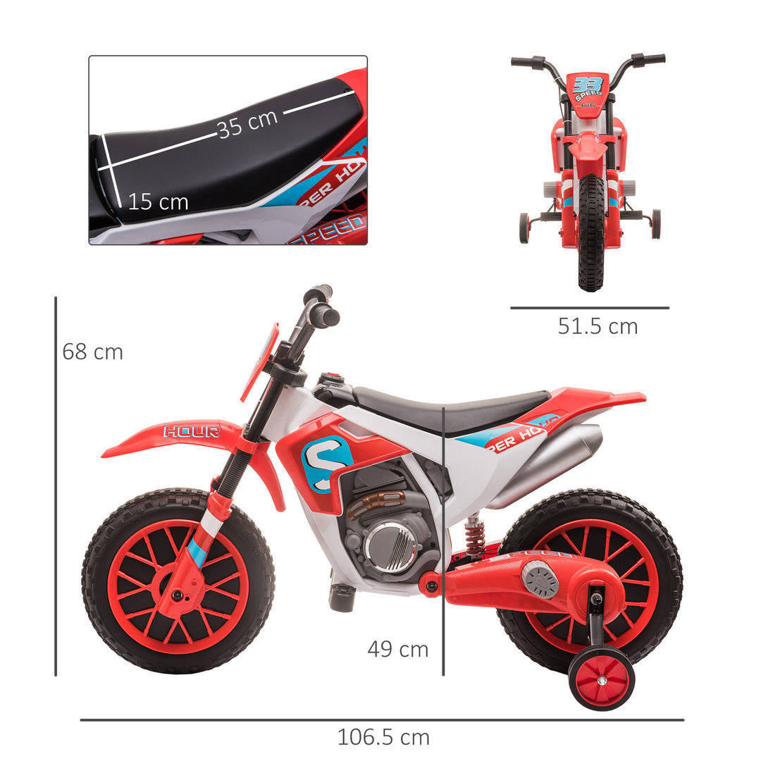 12V Kids Electric Motorcycle Ride-On, with Training Wheels, for Ages 3-6 Years - Red