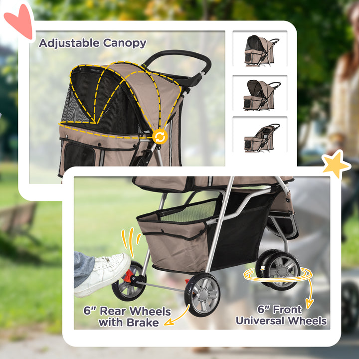 Pawhut Dog Pram Pet Travel Stroller Dog Pushchair W/Three Wheels-Coffee