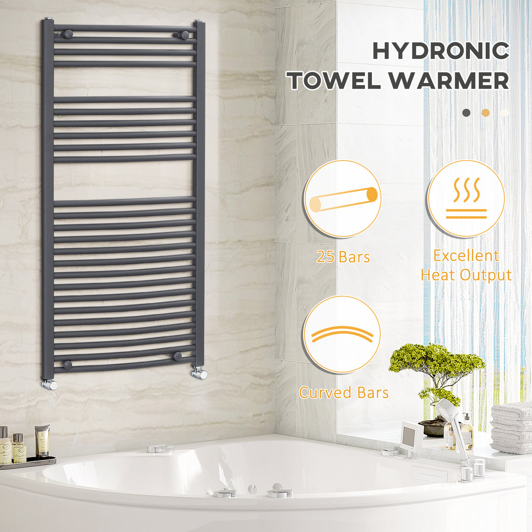 Straight Heated Towel Rail, Hydronic Bathroom Ladder Radiator Towel Warmer For Central Heating 600mm x 1200mm, Grey