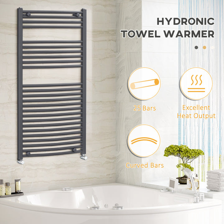 Straight Heated Towel Rail, Hydronic Bathroom Ladder Radiator Towel Warmer For Central Heating 600mm x 1200mm, Grey