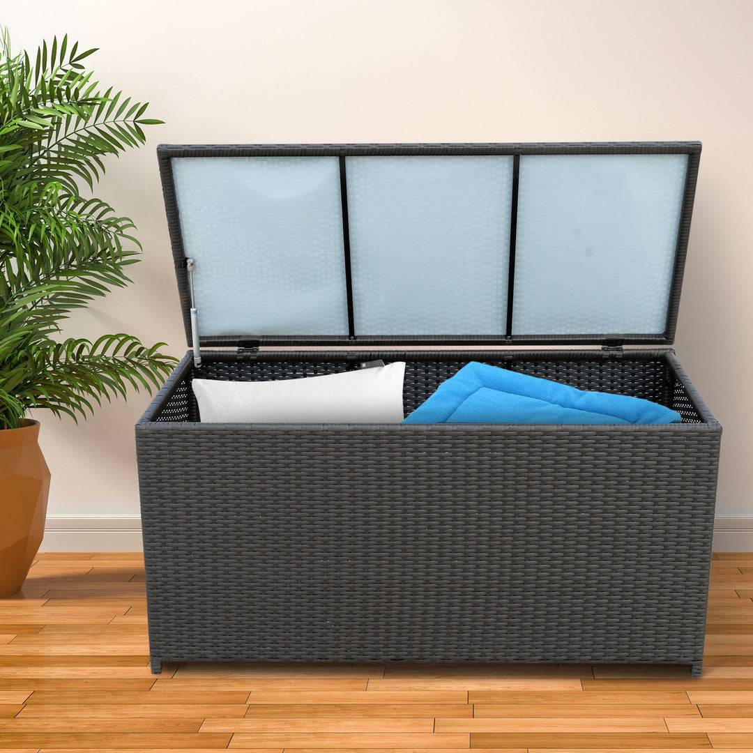 Rattan Storage Box Outdoor Indoor Wicker Cabinet, Dark Brown