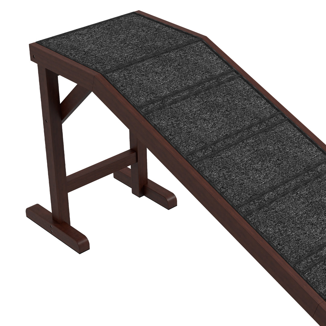 Pet Ramp for Dogs Non-slip Carpet Top Platform Pine Wood 188 x 40.5 x 63.5, Brown, Grey