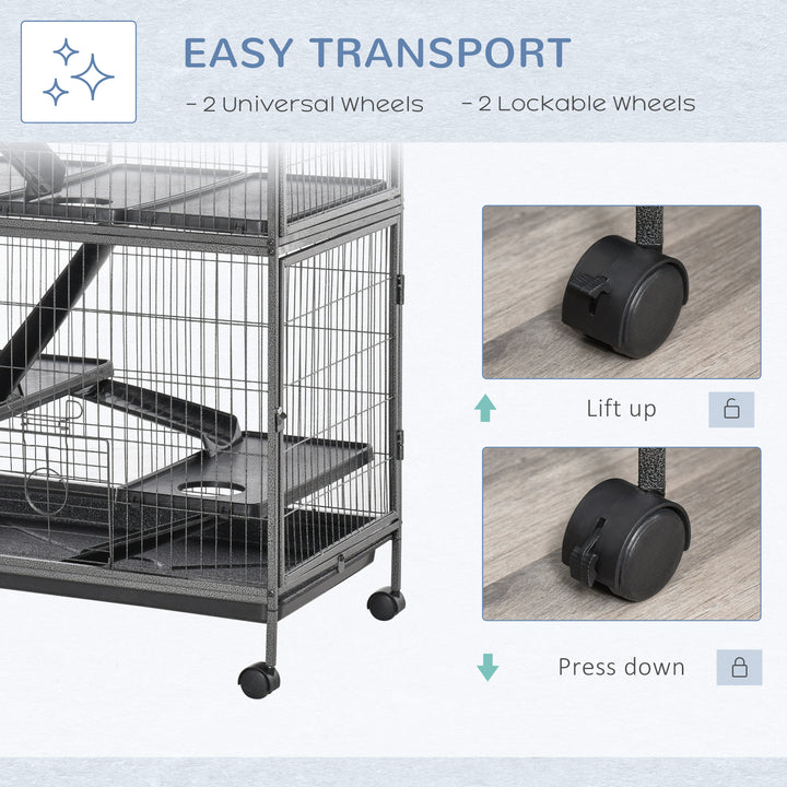 Small Animal Cage for Chinchilla Ferret Kitten on Wheels with Hammocks Removable Tray, Silver Grey