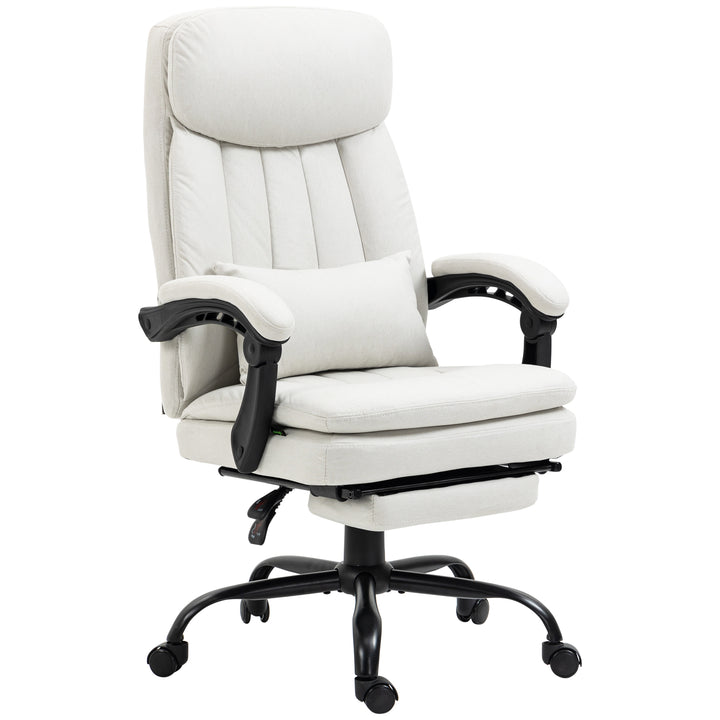 Vibration Massage Office Chair w/ Heat, Lumbar Support Pillow-Cream White