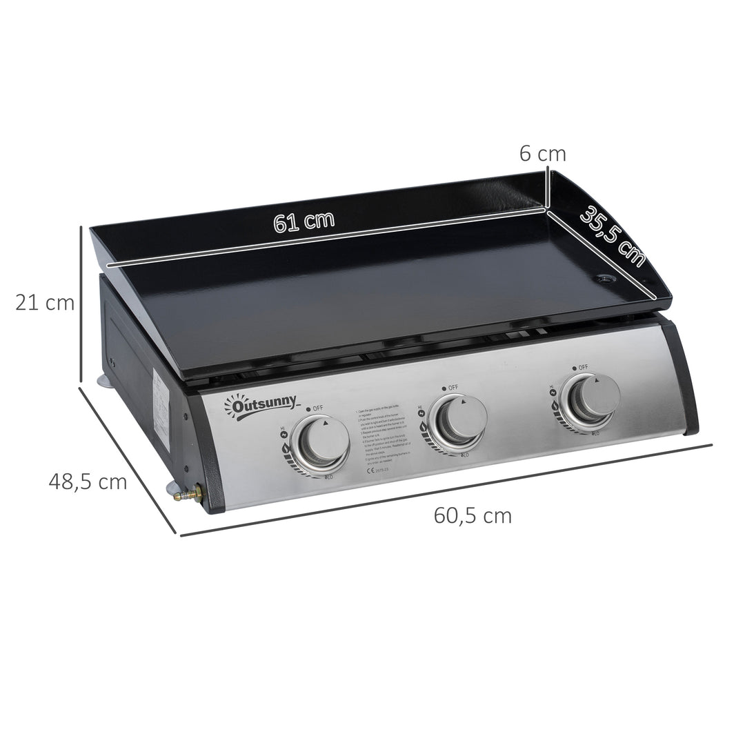 Portable Tabletop Gas Plancha Grill with 3 Stainless Steel Burner 9kW